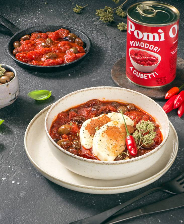 Provola alla pizzaiola con olive taggiasche ed erbe aromatiche